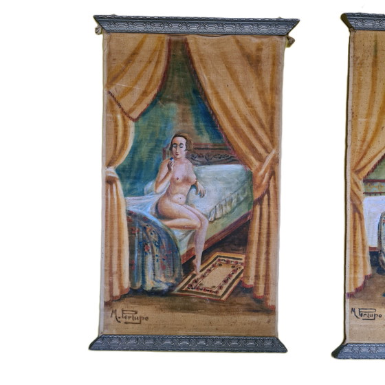 Image 1 of Set of Erotic Artworks On Cloth, 1st Half 20th Century