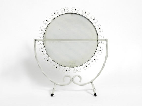 Image 1 of Swiveling Mid Century metal table mirror in white