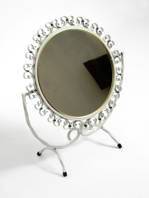 Swiveling Mid Century metal table mirror in white