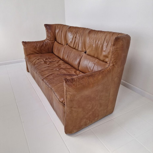 Vintage high back sofa in cognac leather by Gerard van den Berg for Montis, 1980s