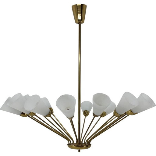 Vintage Glass and Brass Chandelier 1970s