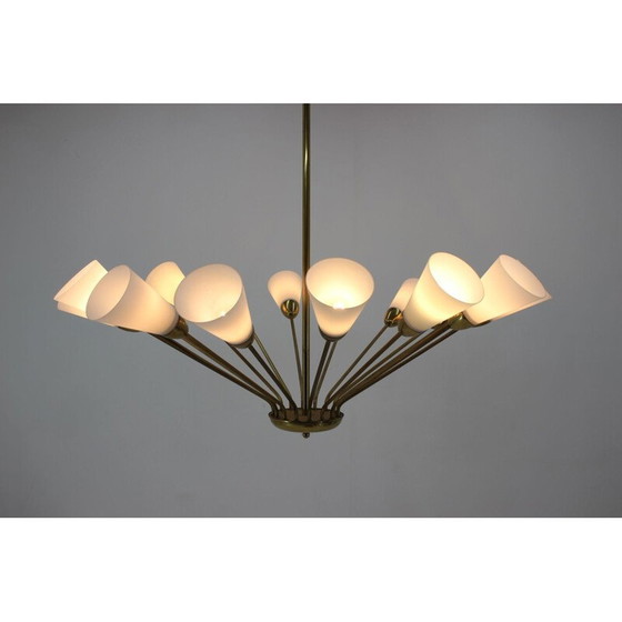 Image 1 of Vintage Glass and Brass Chandelier 1970s