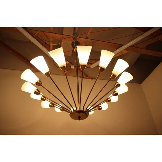 Image 1 of Vintage Glass and Brass Chandelier 1970s