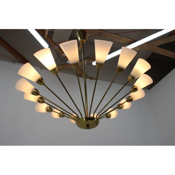 Image 1 of Vintage Glass and Brass Chandelier 1970s