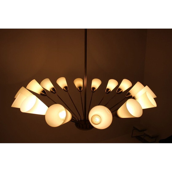 Image 1 of Vintage Glass and Brass Chandelier 1970s