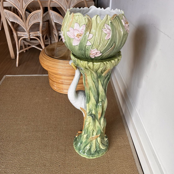 Image 1 of Italian Majolica Piedestal with flower pot