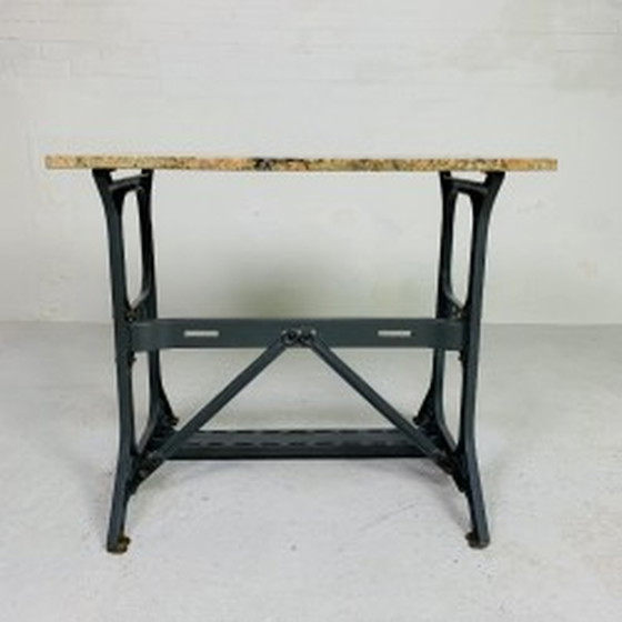 Image 1 of Bistro Table Garden Table with Marble Top, Singer, Cast Iron Frame - 1950s