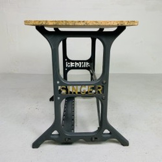 Image 1 of Bistro Table Garden Table with Marble Top, Singer, Cast Iron Frame - 1950s