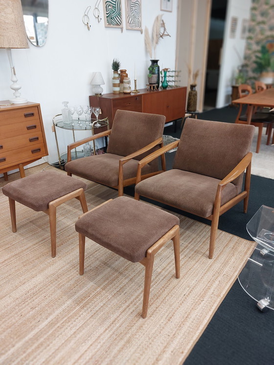 Image 1 of Two vintage armchairs 70s incl matching ottomans