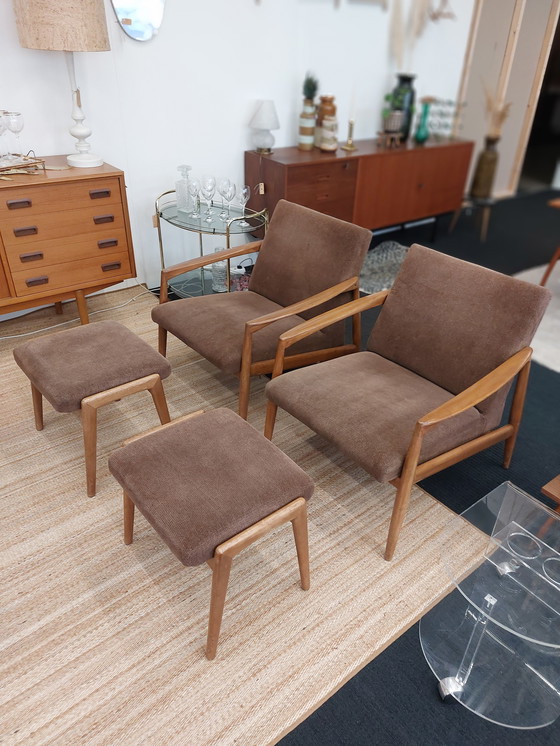 Image 1 of Two vintage armchairs 70s incl matching ottomans