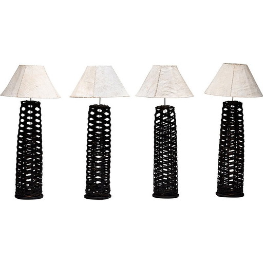 Vintage rattan floor lamp, France 1980