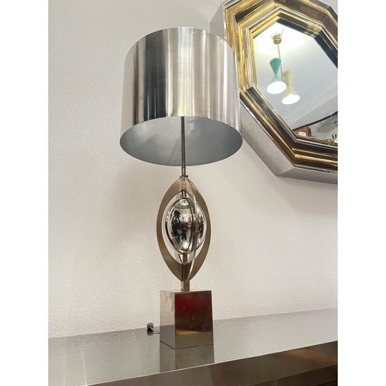 Image 1 of Pair of vintage "Ogive" table lamps in brushed steel for Maison Charles, France 1970