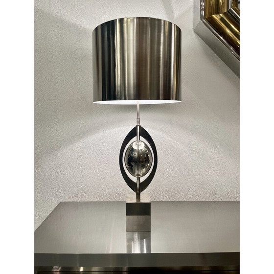 Image 1 of Pair of vintage "Ogive" table lamps in brushed steel for Maison Charles, France 1970