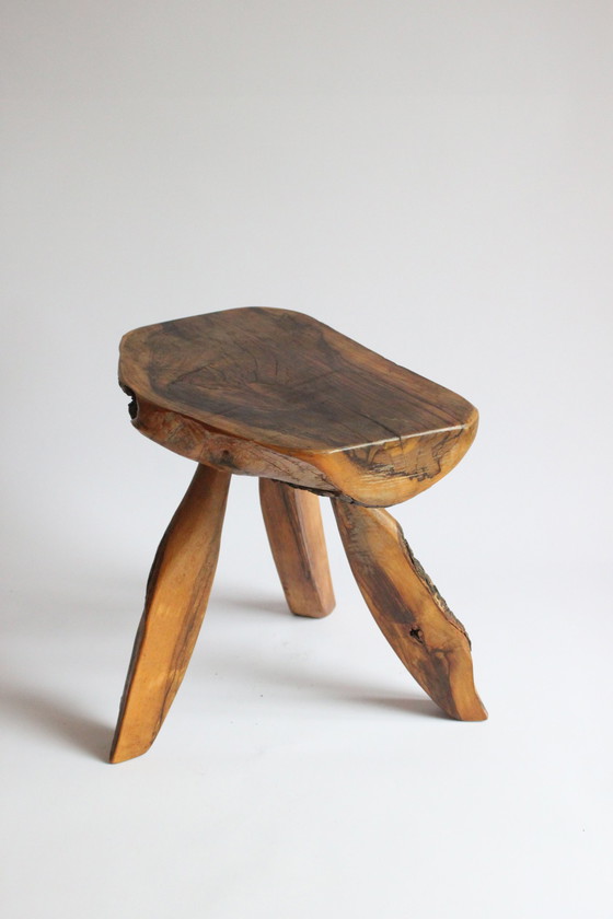 Image 1 of French Forestier Tripod Stool With Bark, 1950S