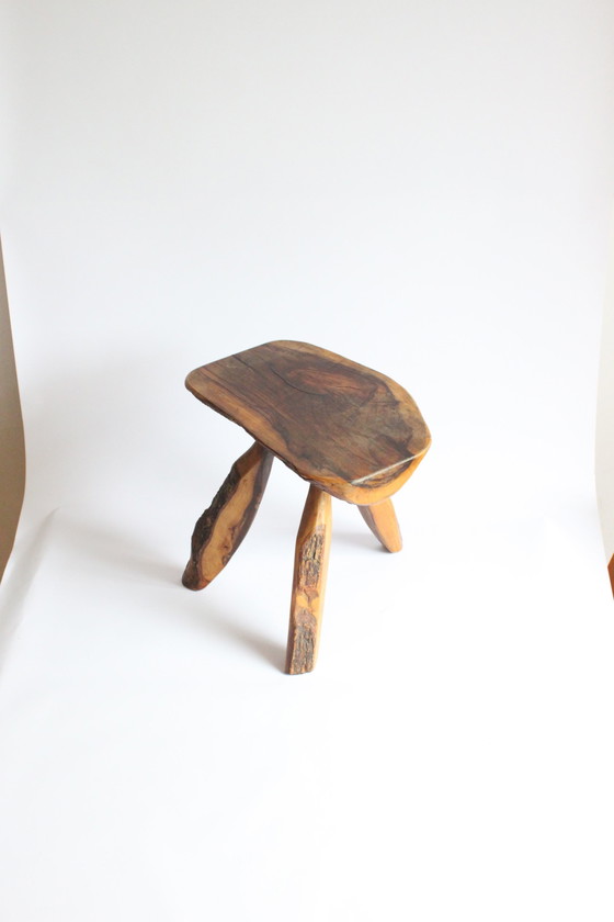 Image 1 of French Forestier Tripod Stool With Bark, 1950S