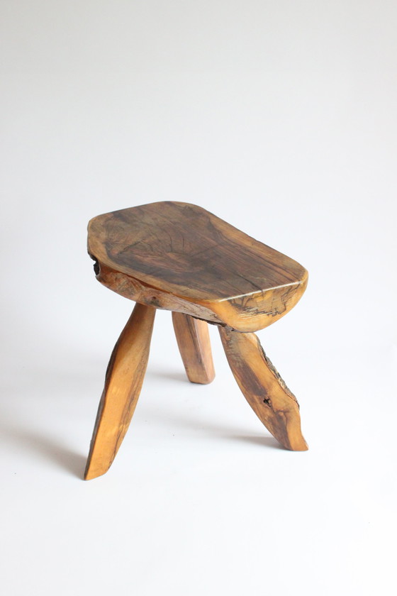 Image 1 of French Forestier Tripod Stool With Bark, 1950S