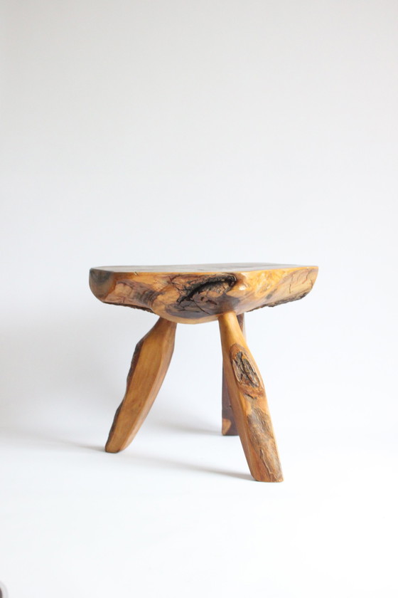 Image 1 of French Forestier Tripod Stool With Bark, 1950S