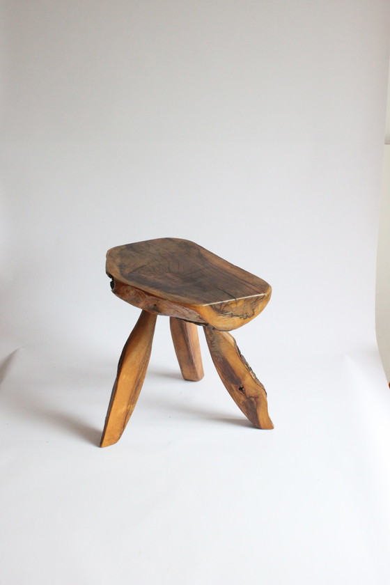 Image 1 of French Forestier Tripod Stool With Bark, 1950S