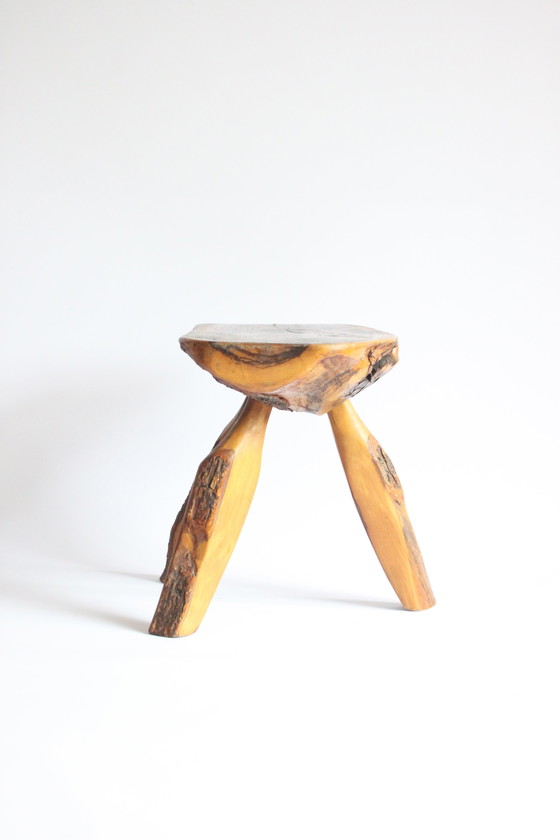 Image 1 of French Forestier Tripod Stool With Bark, 1950S