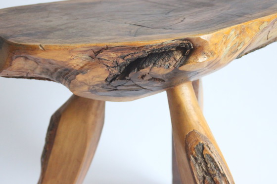 Image 1 of French Forestier Tripod Stool With Bark, 1950S