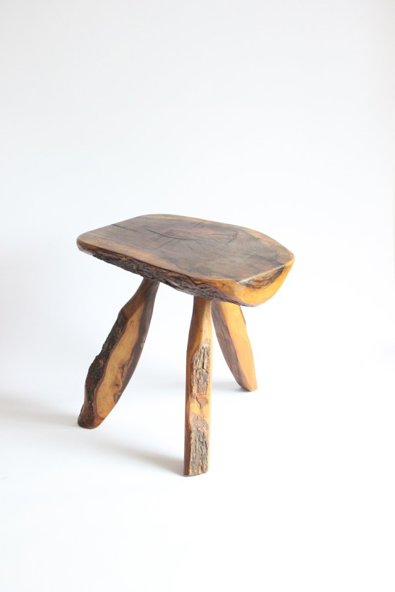 Image 1 of French Forestier Tripod Stool With Bark, 1950S