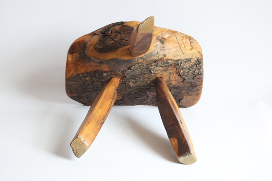 Image 1 of French Forestier Tripod Stool With Bark, 1950S