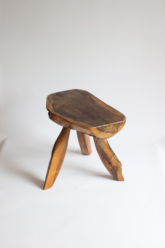 Image 1 of French Forestier Tripod Stool With Bark, 1950S