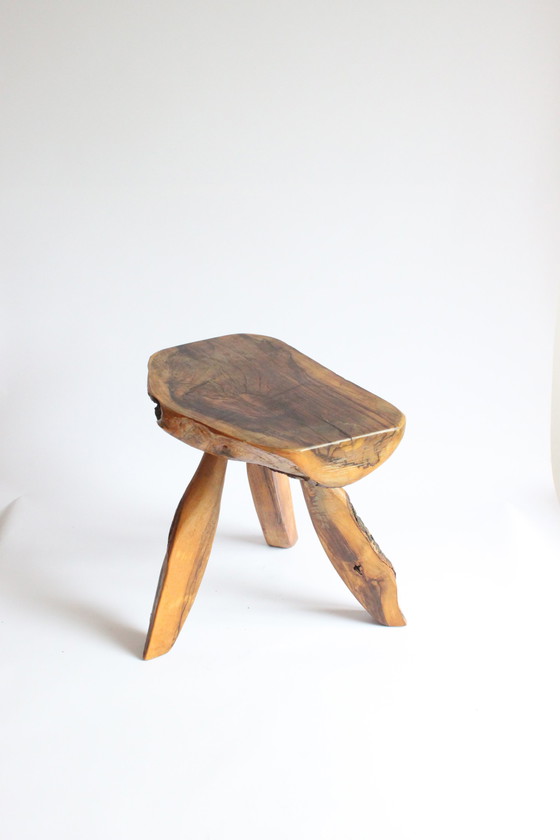 Image 1 of French Forestier Tripod Stool With Bark, 1950S