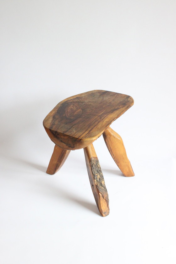 Image 1 of French Forestier Tripod Stool With Bark, 1950S