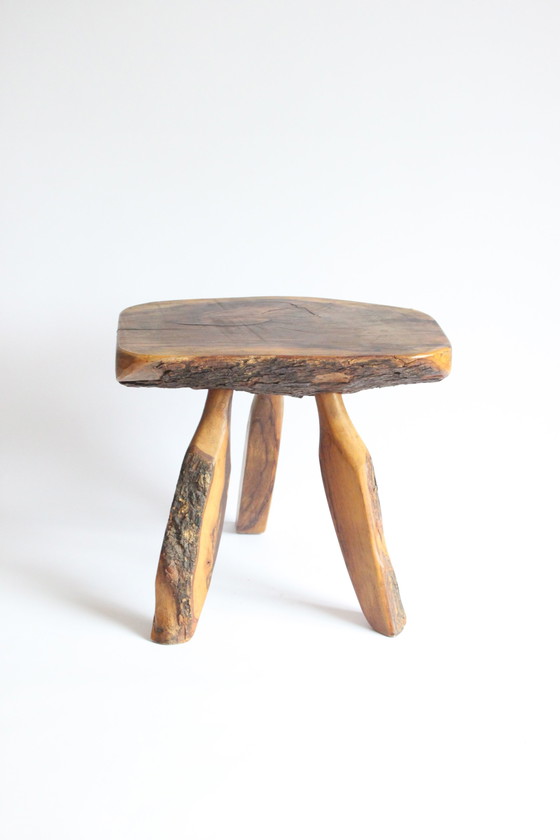 Image 1 of French Forestier Tripod Stool With Bark, 1950S