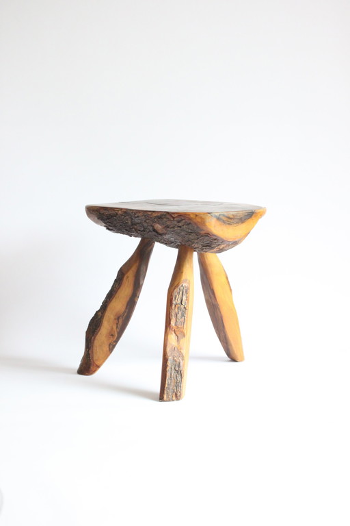 French Forestier Tripod Stool With Bark, 1950S