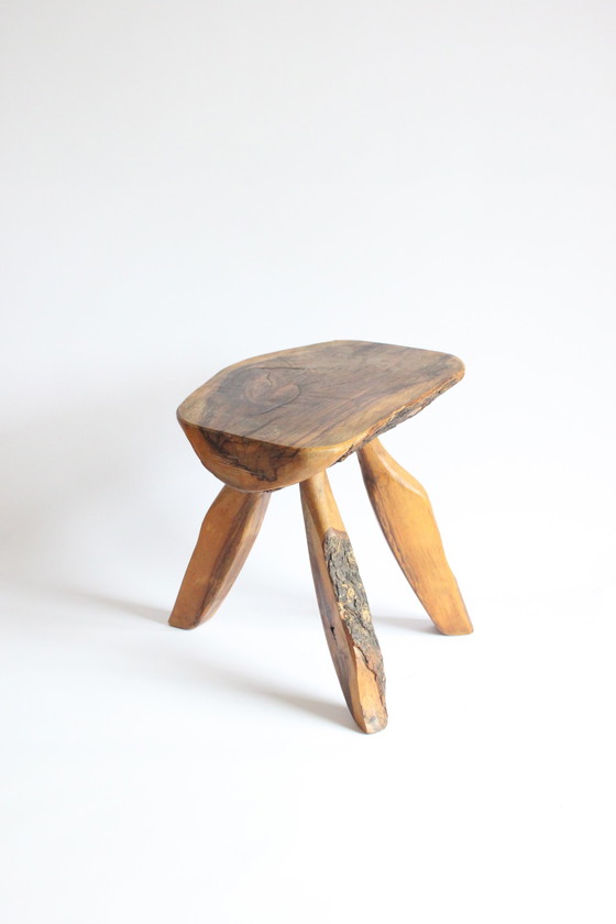 Image 1 of French Forestier Tripod Stool With Bark, 1950S