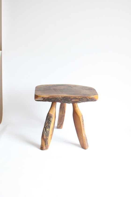 Image 1 of French Forestier Tripod Stool With Bark, 1950S