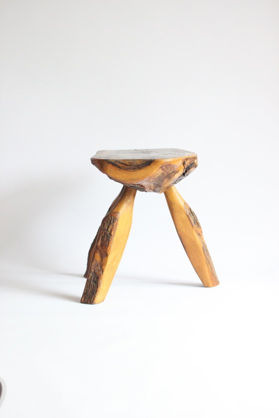 Image 1 of French Forestier Tripod Stool With Bark, 1950S