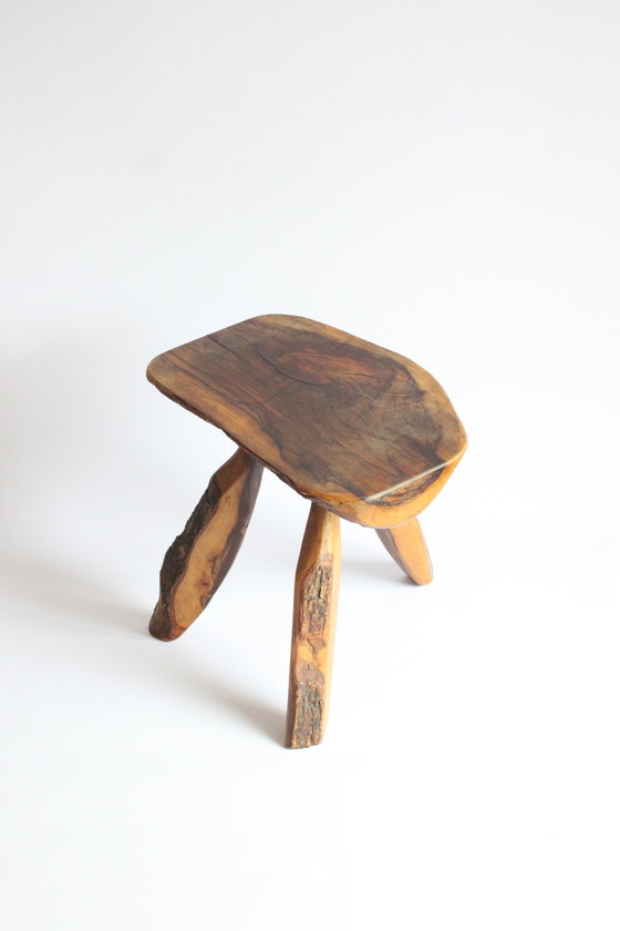 Image 1 of French Forestier Tripod Stool With Bark, 1950S