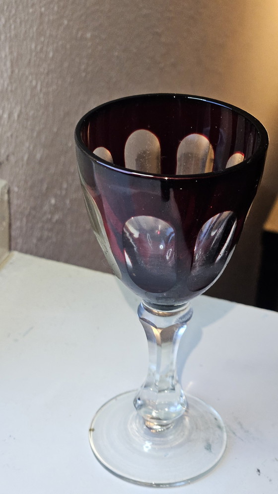 Image 1 of 6 Pieces Cut To Clear Ruby Red Shot glasses