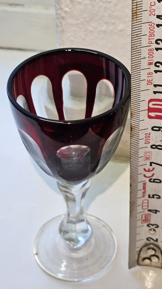 Image 1 of 6 Pieces Cut To Clear Ruby Red Shot glasses