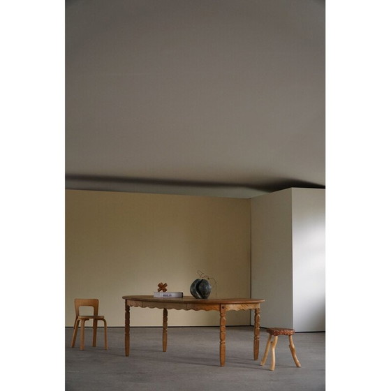 Image 1 of Danish vintage round dining table in solid oakwood with two extensions, 1960s