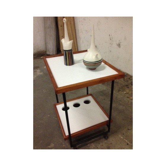 Image 1 of Vintage modernist serving table in white lacquered wood, 1940