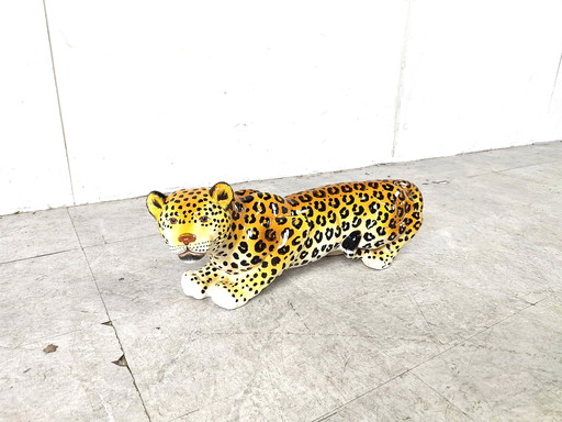 Ceramic Hand Painted Leopard 1960's Italy