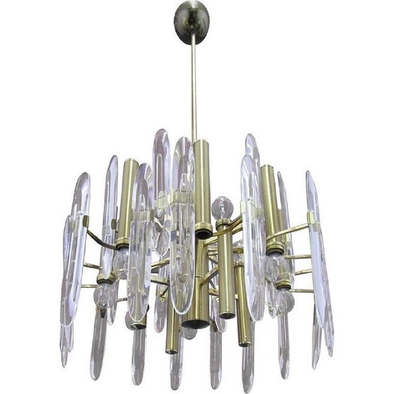 Image 1 of Vintage brass and glass chandelier for Stilkronen, 1960