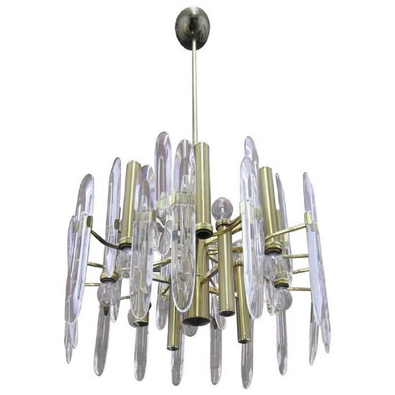 Image 1 of Vintage brass and glass chandelier for Stilkronen, 1960