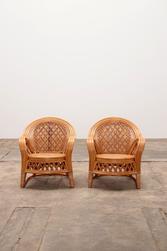 Image 1 of French Bohemian set of 2 Bamboo chairs from the 1960s.