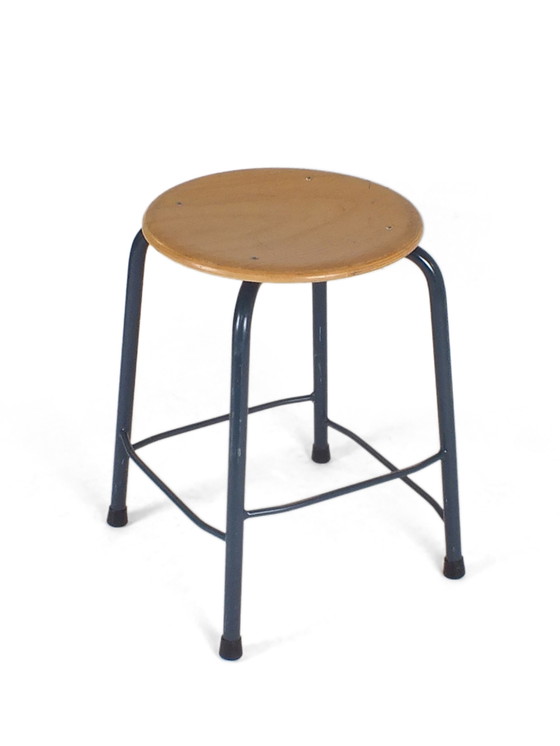 Image 1 of 4x Presikhaaf stools with blue metal frame