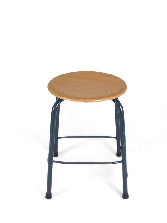 Image 1 of 4x Presikhaaf stools with blue metal frame