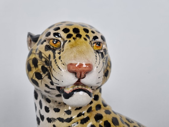 Image 1 of Italian Glazed Terracotta Leopard Figure, 1960s