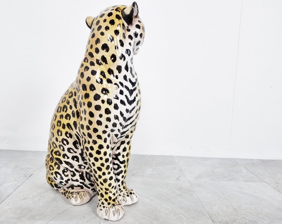 Image 1 of Italian Glazed Terracotta Leopard Figure, 1960s