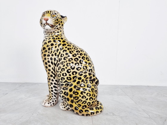 Image 1 of Italian Glazed Terracotta Leopard Figure, 1960s