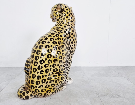 Image 1 of Italian Glazed Terracotta Leopard Figure, 1960s