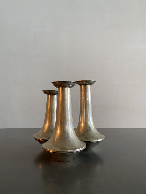 Lino Sabattini Set of Three Joint Silver Plated Vases, Italy, 1960s